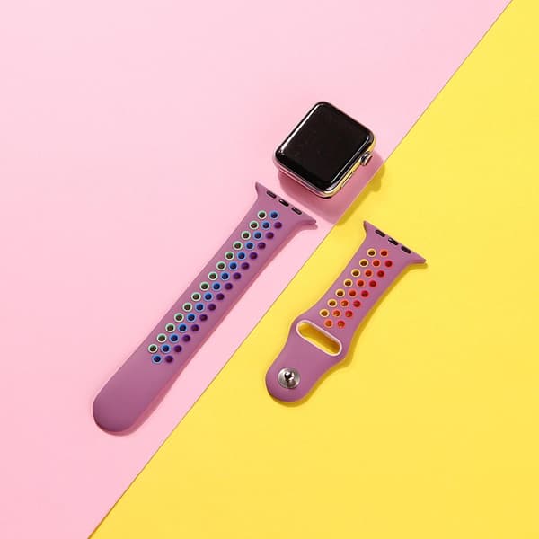För Apple Watch 42mm S/M Rainbow silikon Sport klockarmband