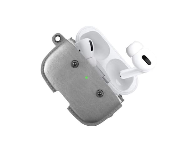 Woodcessories AirCase - Eske for trådløse øretelefoner - metall, helnarvet lær - steingrå - for Apple AirPods Pro