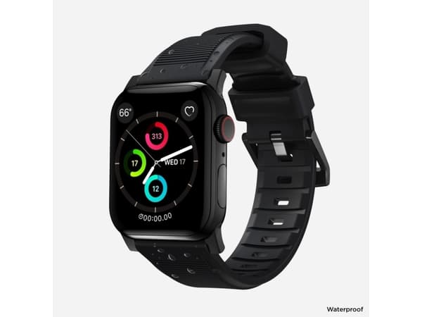 Nomad NM1A41BN00, Band, Smartwatch, Svart, Apple, Apple Watch Series 7, 6, SE, and all previous versions of Apple Watch, Gummi, Rostfritt stål