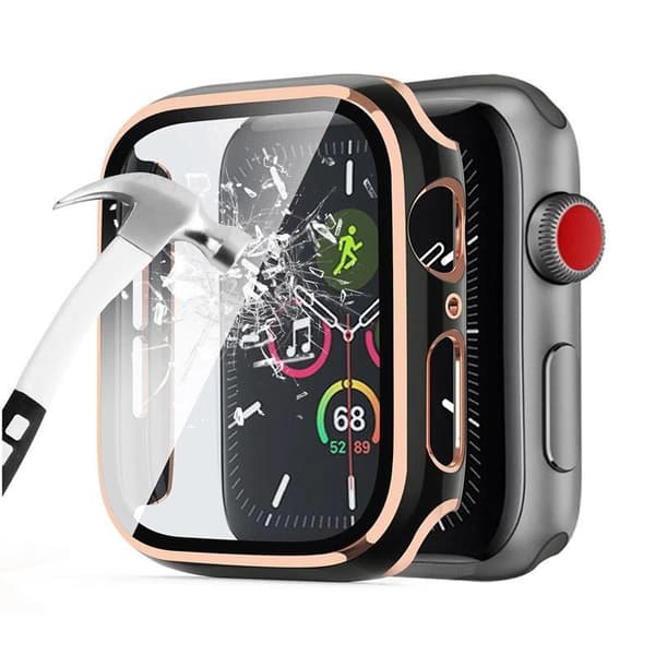 Heltäckande Skal till Apple Watch 1/2/3 Härdat glas 38mm SVART/GULD