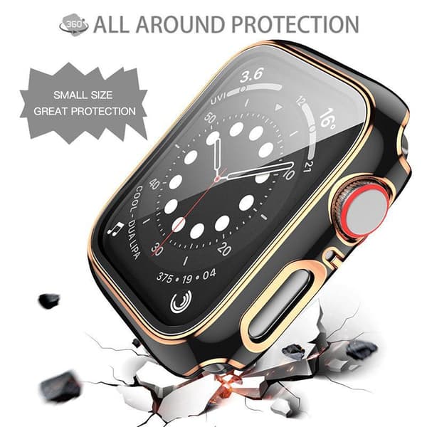 Heltäckande Skal till Apple Watch 1/2/3 Härdat glas 38mm SVART/GULD