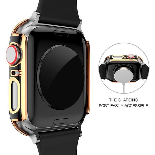 Heltäckande Skal till Apple Watch 1/2/3 Härdat glas 38mm SVART/GULD