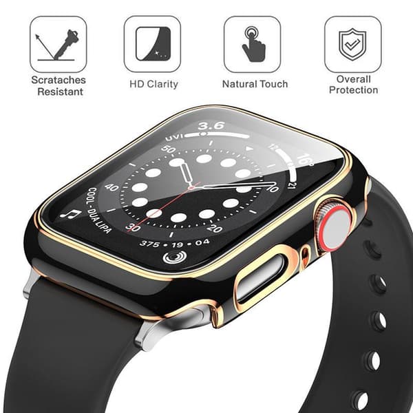 Heltäckande Skal till Apple Watch 1/2/3 Härdat glas 38mm SVART/GULD