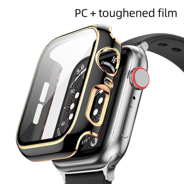 Heltäckande Skal till Apple Watch 1/2/3 Härdat glas 38mm SVART/GULD