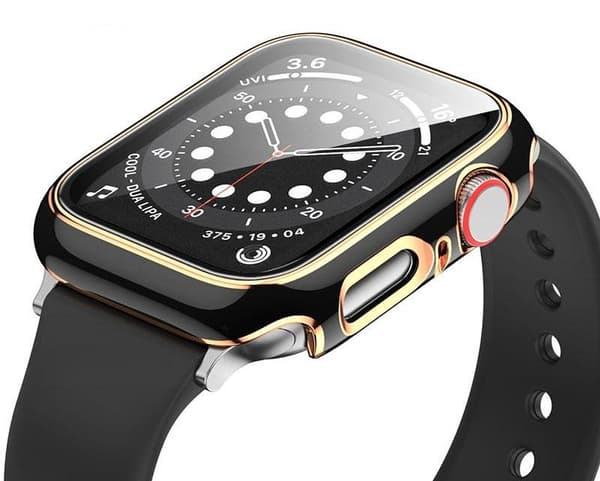 Heltäckande Skal till Apple Watch 1/2/3 Härdat glas 38mm SVART/GULD