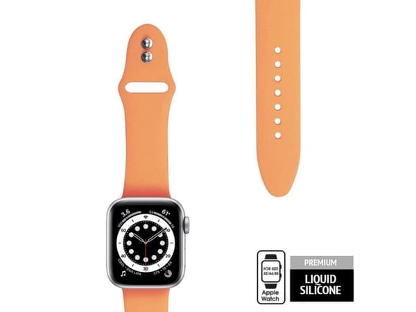 Crong CRG-44LQB-ORG, Klokkereim, Apple, Apple Watch Series 1/2/3/4/5/6/7/SE, Silikagel, Rustfritt stål, Rustfritt stål