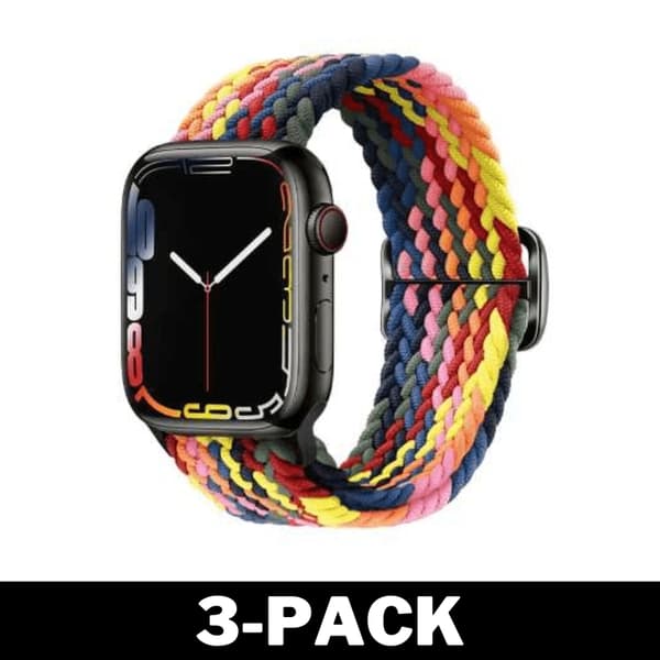Flettet armbånd til Apple Watch 42/44/45 mm Farverigt M 3-Pack
