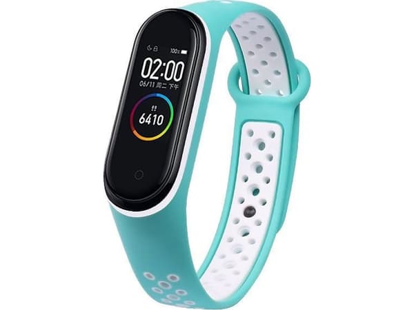 Hurtel Ersättningsarmband i silikon för Xiaomi Mi Band 5 Dots turkos och vit