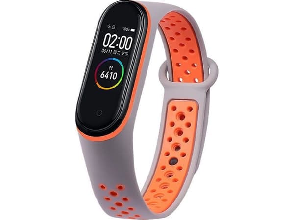 Hurtel Korvaava silikoni nauhanauha Xiaomi Mi Band 5 Dots harmaa-oranssi
