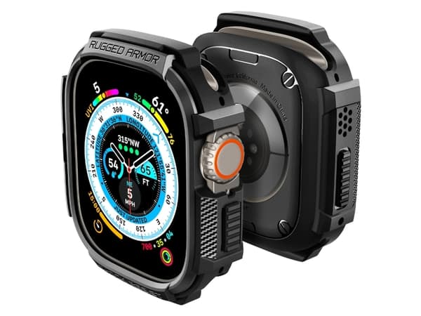 Spigen Rugged Armor, Kotelo, Älykello, Musta, Apple, Apple Watch Ultra, Naarmuuntumisenkestävä, Iskunkestävä