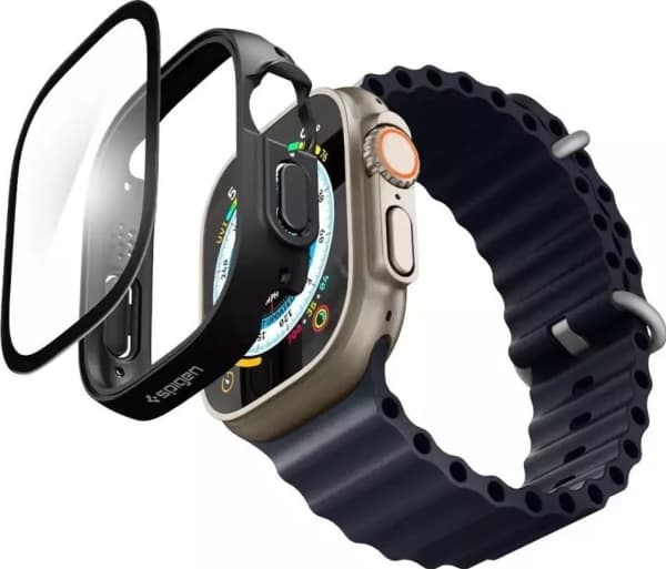 Spigen Thin Fit 360, Ask, Smartwatch, Svart, Apple, Apple Watch Ultra, Polykarbonat, Härdat glas