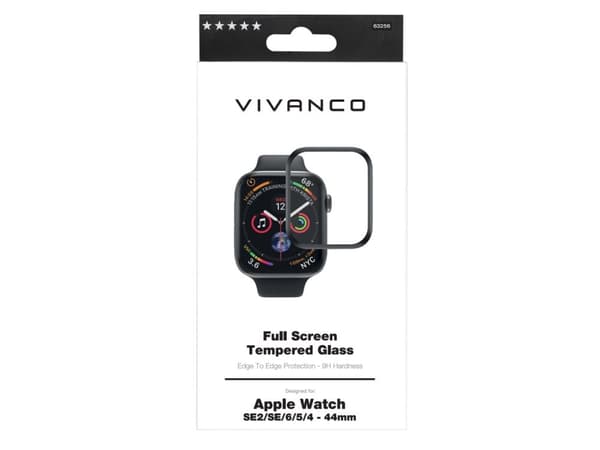 Vivanco Full, Skärmskydd, Smartwatch, Svart, Transparent, Apple, Watch 6 44mm, Watch 5 44mm, Watch 4 44mm, Watch SE 2 44mm, Watch SE 44mm, Härdat gla