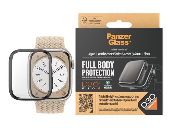 PanzerGlass™ | Full Body - Skjermbeskytter for smartklokke - Svart-utgave | Apple Watch 9 (45 mm)
