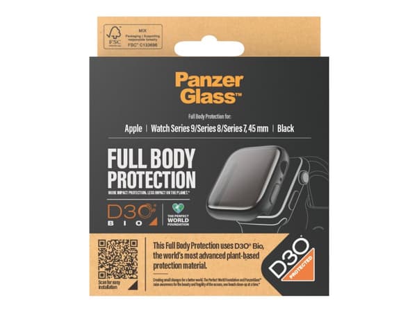 PanzerGlass™ | Full Body - Skjermbeskytter for smartklokke - Svart-utgave | Apple Watch 9 (45 mm)