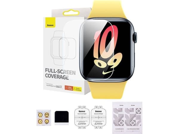 Sett med 2x Baseus NanoCrystal beskyttelsesfolie for Apple Watch 7/8/9 41mm + montering - gjennomsiktig