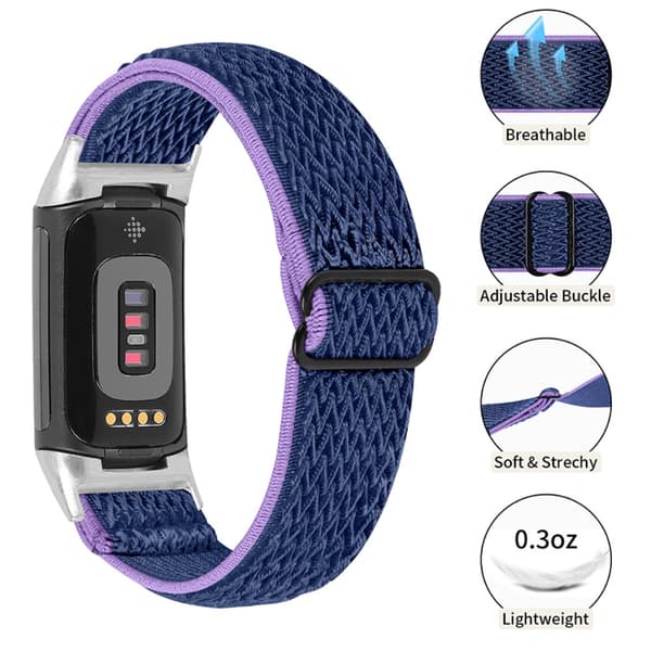Vävd Nylonarmband Fitbit Charge 6 Lila/Blå