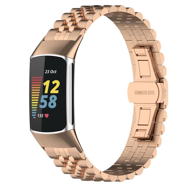 Metallarmband Fitbit Charge 6 i Fjärilsspänne Roséguld
