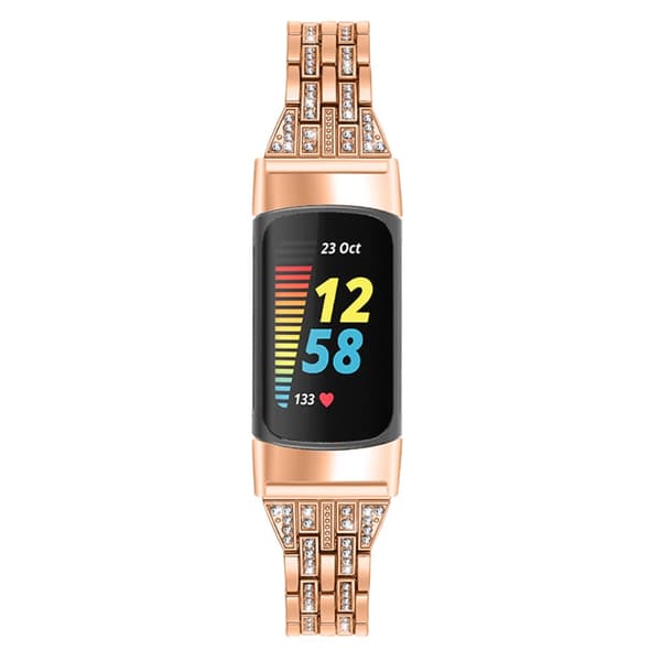 Dual Rhinestone Armband Fitbit Charge 5 Roséguld