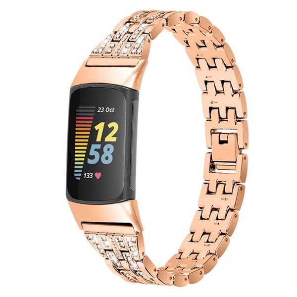 Dual Rhinestone Armband Fitbit Charge 5 Roséguld