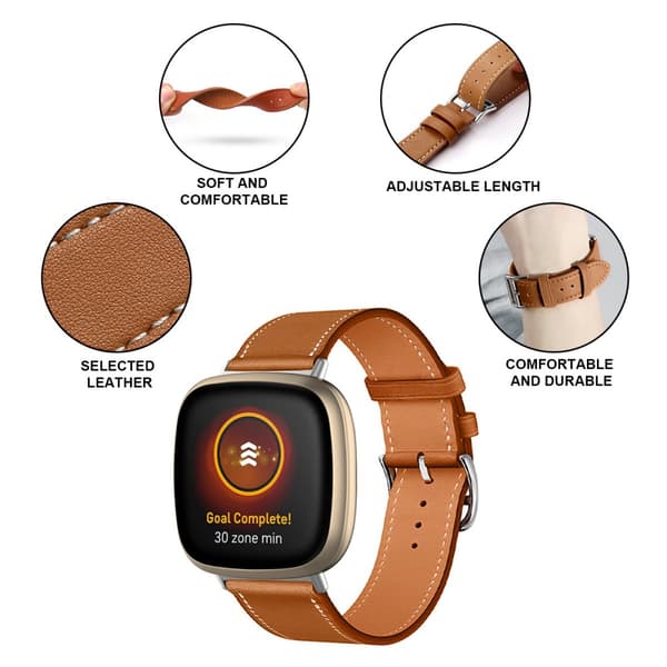 Klassiskt Äkta Läderarmband Fitbit Versa 3/Sense Brun