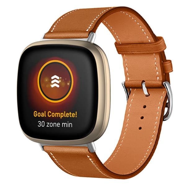 Klassiskt Äkta Läderarmband Fitbit Versa 3/Sense Brun