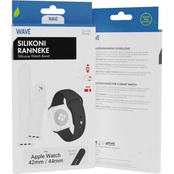 Bølge silikonearmbånd, Apple Watch 42 mm / 44 mm / 45 mm, sort