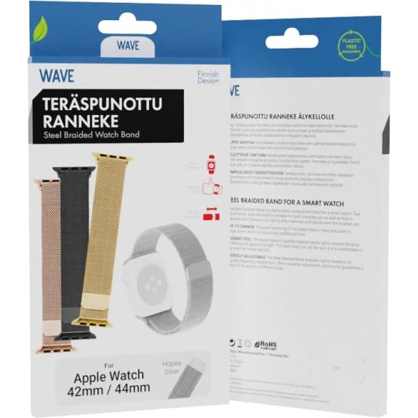 Bølget rustfrit stål flettet armbånd, Apple Watch 42 mm / 44 mm / 45 mm, sølv