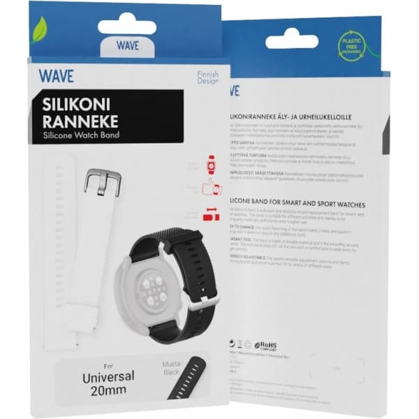 Bølge silikonearmbånd 20 mm, til smart- og sportsure, sort
