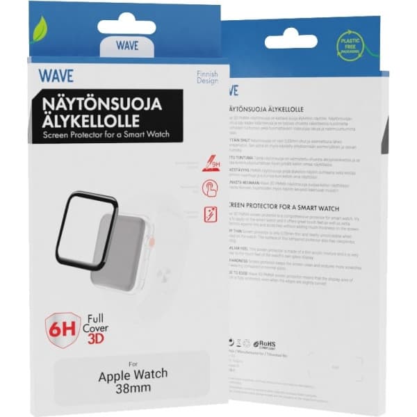 Wave 3D PMMA -skärmskydd, Apple Watch 38 mm, svart