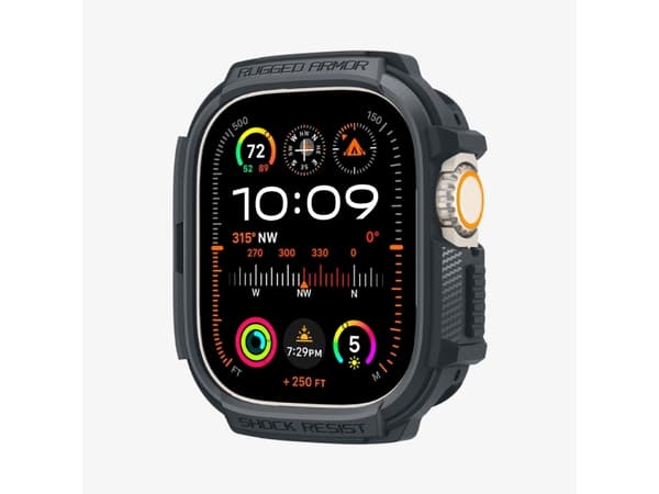 Spigen Rugged Armor, Etui, Smartklokke, Grå, Apple, Watch Ultra (49mm) Watch Ultra 2 (49mm), Termoplastisk polyuretan (TPU)