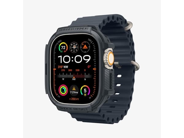 Spigen Rugged Armor, Etui, Smartklokke, Grå, Apple, Watch Ultra (49mm) Watch Ultra 2 (49mm), Termoplastisk polyuretan (TPU)