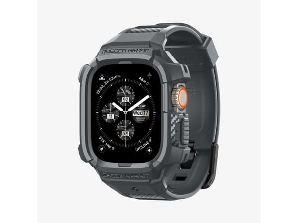 Spigen Rugged Armor Pro, Ask, Smartwatch, Grå, Apple, Watch Ultra (49mm) Watch Ultra 2 (49mm), Termoplastisk polyuretan (TPU)