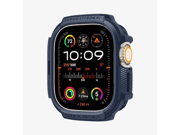 Spigen Rugged Armor, Case, Smartwatch, Navy, Apple, Watch Ultra (49mm) Watch Ultra 2 (49mm), Thermoplastic polyurethane (TPU)