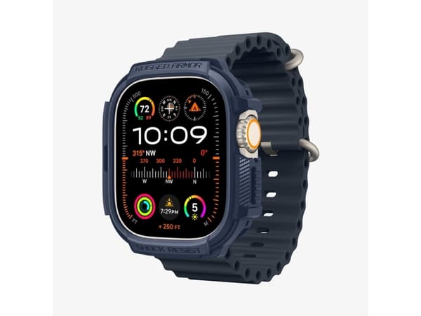 Spigen Rugged Armor, Case, Smartwatch, Navy, Apple, Watch Ultra (49mm) Watch Ultra 2 (49mm), Thermoplastic polyurethane (TPU)