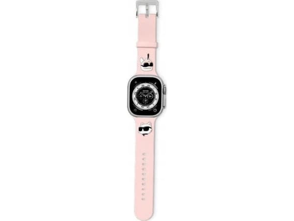 Veske Karl Lagerfeld-rem KLAWLSLKCNP Apple Watch 42/44/45/49 mm rosa stropp 3D-gummi Karl&Choupette-hoder