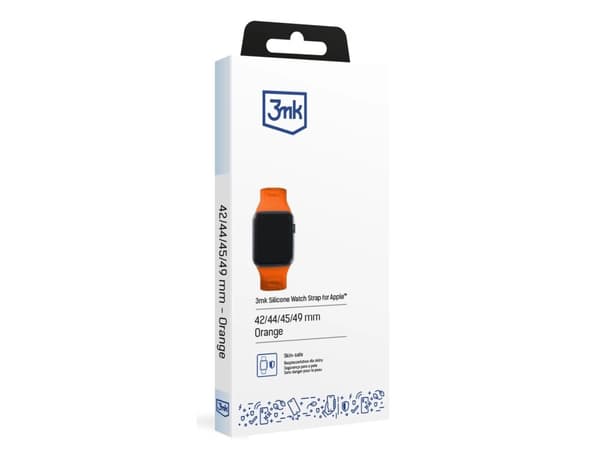 3MK 5903108565813, Klockarmband, Apple, Watch series 1/2/3/4/5/6/7/8/9/SE/Ultra, Silikon, Rostfritt stål, Orange, 42/44/45/49 mm