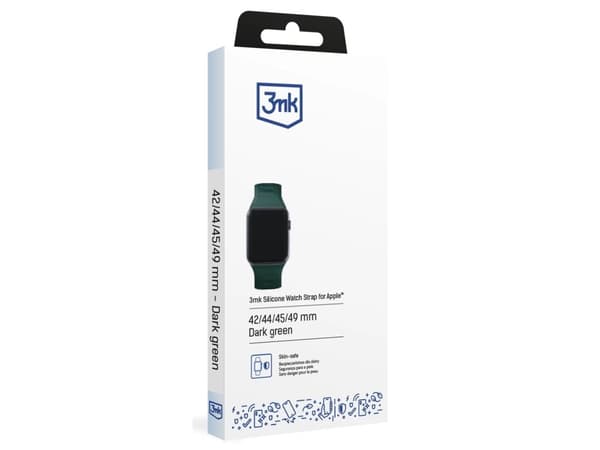 3MK 5903108565745, Kellonhihna, Apple, Watch series 1/2/3/4/4/5/6/6/7/7/8/8/8/9/SE/Ultra, Silikoni, Ruostumaton teräs, Vihreä, 42/44/45/49 mm