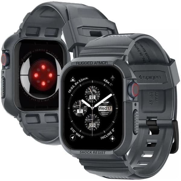 Spigen Rugged Armor Pro-deksel til Apple Watch 4/5/6/7/8/9/SE (44/45 mm) - Mørkegrå
