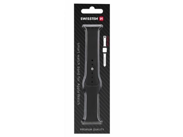 Swissten Silicone Band for Apple Watch 42-44mm Black - 8595217477131, Klokkereim, Apple, Apple Watch SE, Apple Watch Series 1, Apple Watch Series 2,