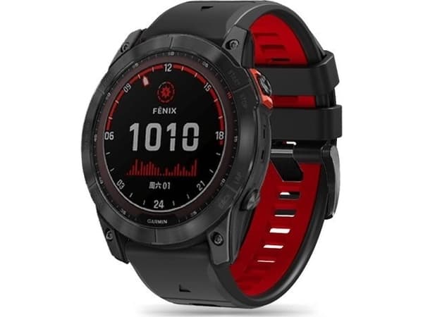 Tech-Protect älykellon hihna Garmin Fenix 3/5X/3HR/5X Plus/6X/6X Pro/7X, musta ja punainen