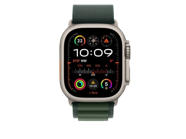 Apple 49mm Dark Green Alpine Loop - Small - Natural Titanium Finish, Band, Smartwatch, Green, Apple, Apple Watch Models 44mm 45mm 46mm 49mm, Polyeste
