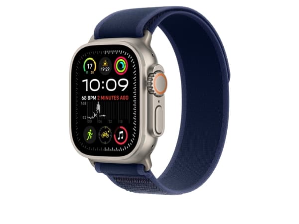 Apple Trail Loop - Sløyfe for smart armbåndsur - 49 mm, naturlig titanfinish - S/M-størrelse - blå