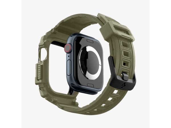 Spigen Rugged Armor Pro, Ask, Smartwatch, Khaki, Apple, Apple Watch 10 (46mm), Termoplastisk polyuretan (TPU)