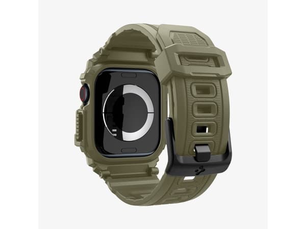 Spigen Rugged Armor Pro, Ask, Smartwatch, Khaki, Apple, Apple Watch 10 (46mm), Termoplastisk polyuretan (TPU)