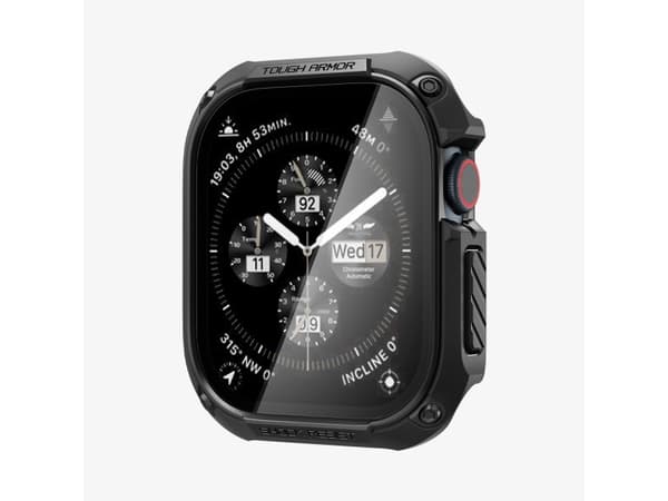 Spigen Tough Armor, Case, Smartwatch, Black, Apple, Apple Watch 10 (46mm), Polycarbonate (PC), Thermoplastic polyurethane (TPU)
