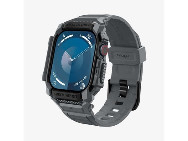 Spigen Rugged Armor Pro, Ask, Smartwatch, Mörkgrå, Apple, Apple Watch 10 (46mm), Termoplastisk polyuretan (TPU)