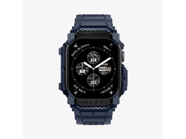 Spigen Rugged Armor Pro, Case + Band, Smartwatch, Marinblå, Apple, Apple Watch 10 (46mm), Termoplastisk polyuretan (TPU)