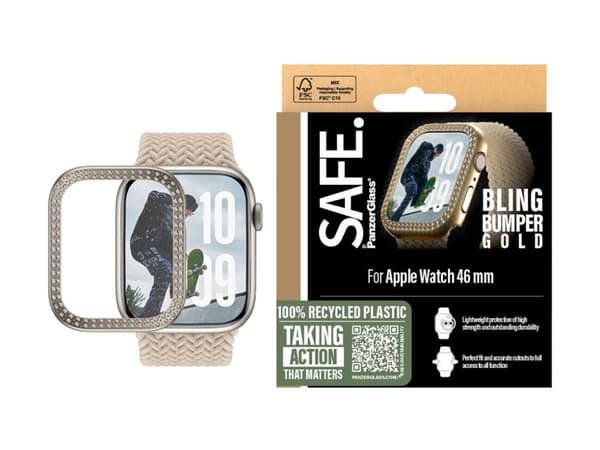 SAFE. by PanzerGlass - Støtfanger for smartarmåndsur - 46mm - polykarbonat - bling-gull - for Apple Watch Series 10 (GPS + Cellular) (46 mm), Series