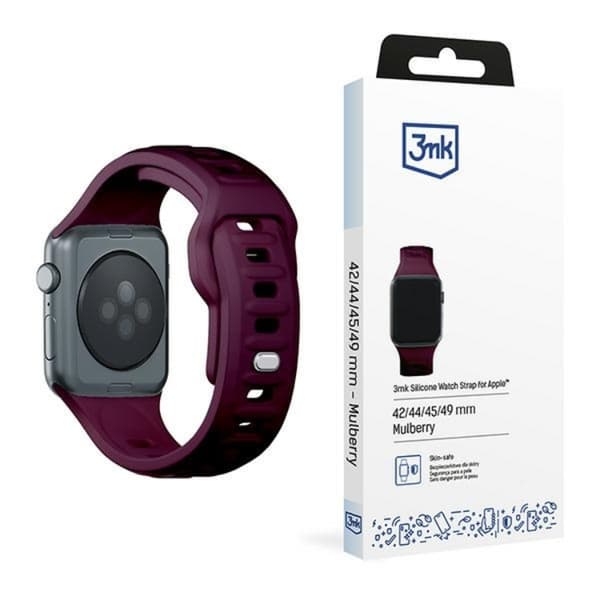 3mk Apple Watch (42/44/45/49mm) Armband Silikon - Mörklila