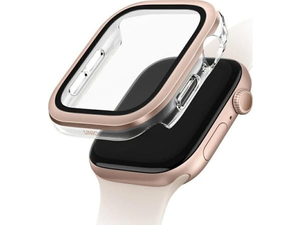 "Uniq Voute Fodral i härdat glas för Apple Watch 10 (46 mm) - Rose Gold